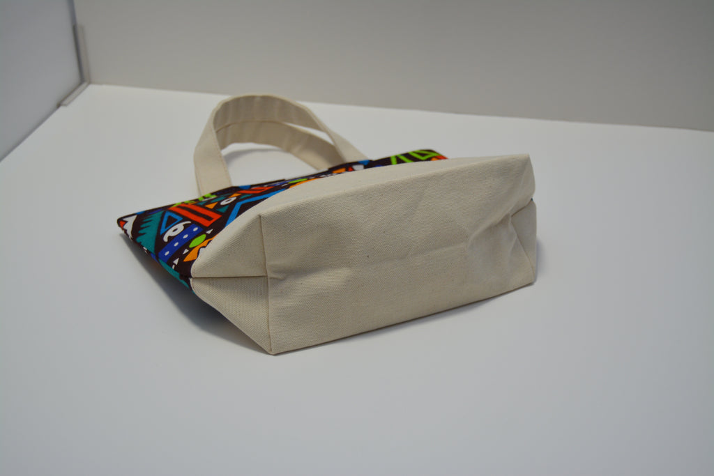 Handmade Ankara African Print Medium Canvas Tote Bag | Blue Tribal Geometric