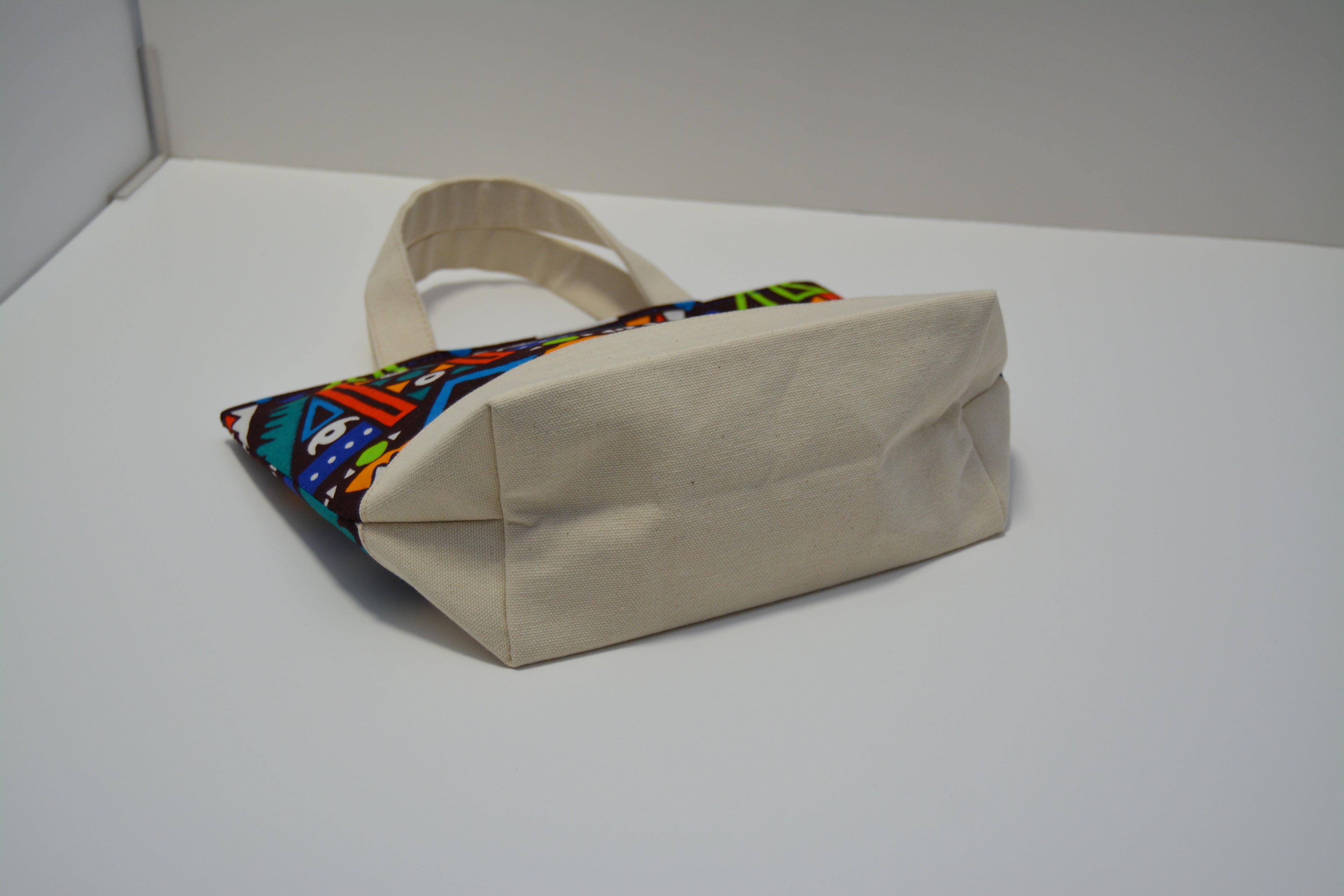 Handmade Ankara African Print Medium Canvas Tote Bag | Blue Tribal Geometric