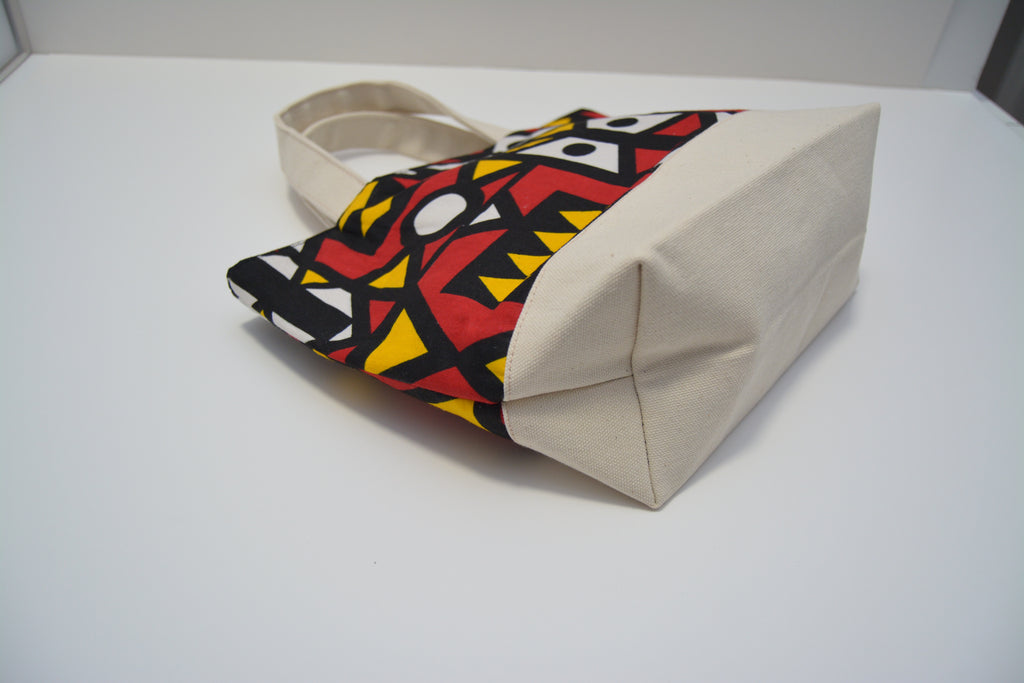 Handmade Ankara African Print Medium Canvas Tote Bag | Red, Yellow & Black