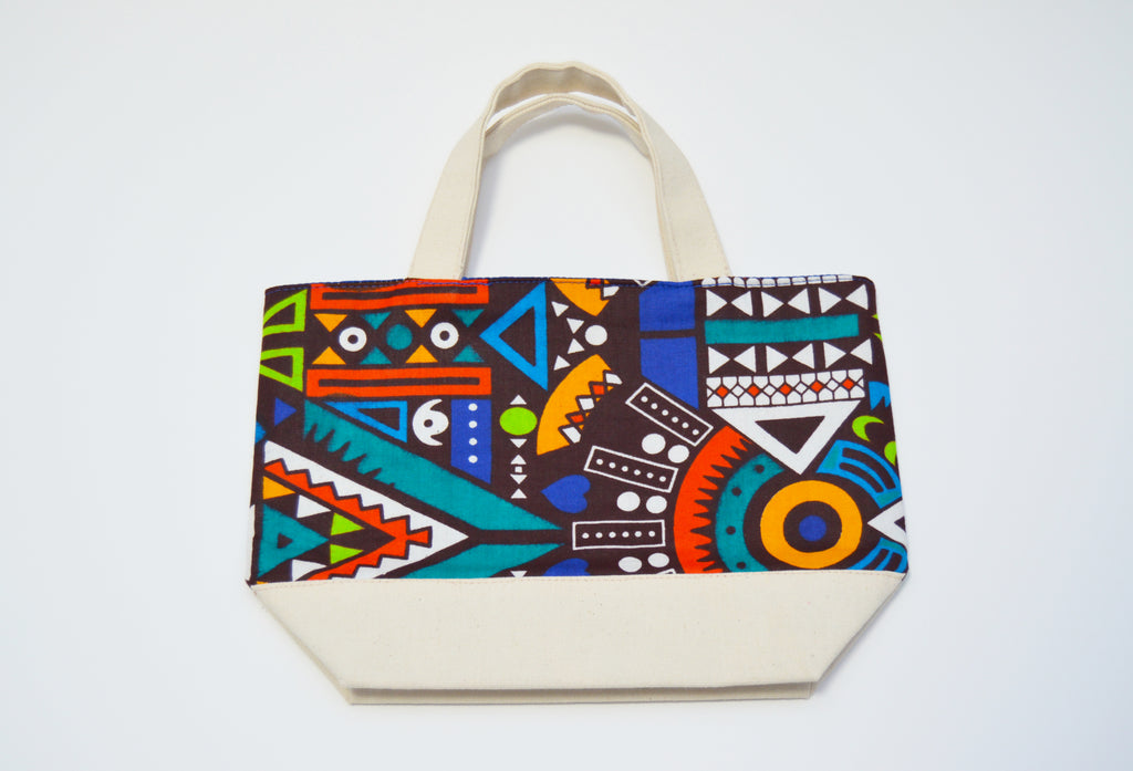 Handmade Ankara African Print Medium Canvas Tote Bag | Colorful Everyday Handheld Bag