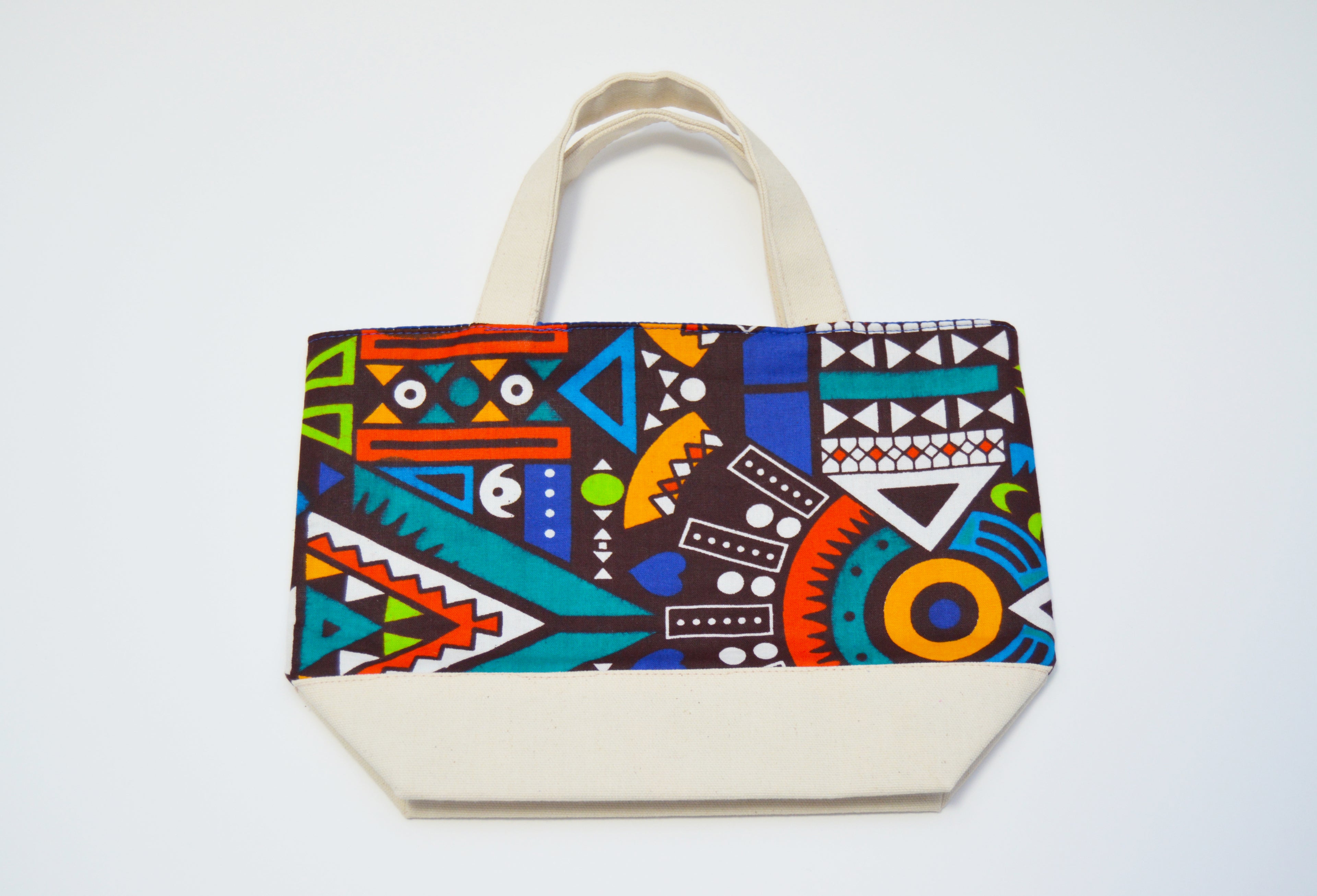 Handmade Ankara African Print Medium Canvas Tote Bag | Colorful Everyday Handheld Bag